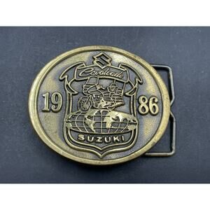 VTG 1986 Suzuki Cavalcade Solid Brass Belt Buckle Motorcycle Bike Biker